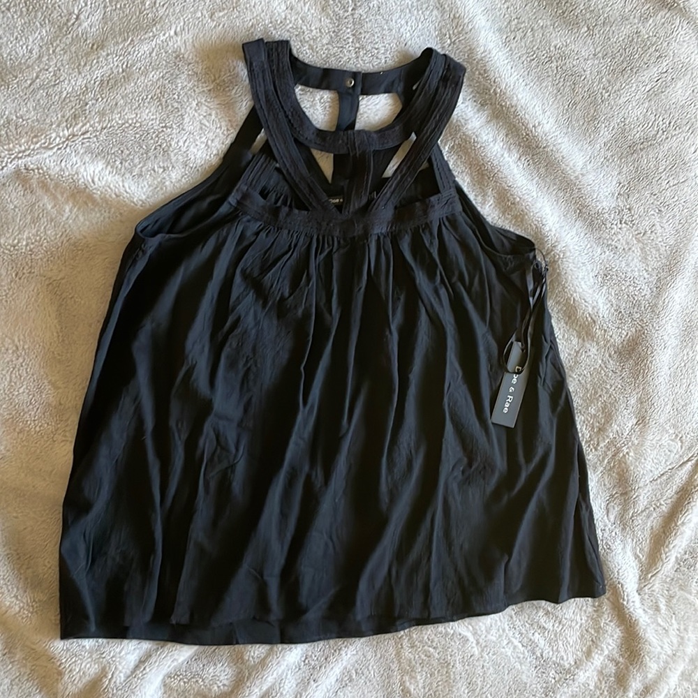 DOE & RAE Coal Black Trapeze Tank with Asymmetric Chest Cutouts |Size M | NWT